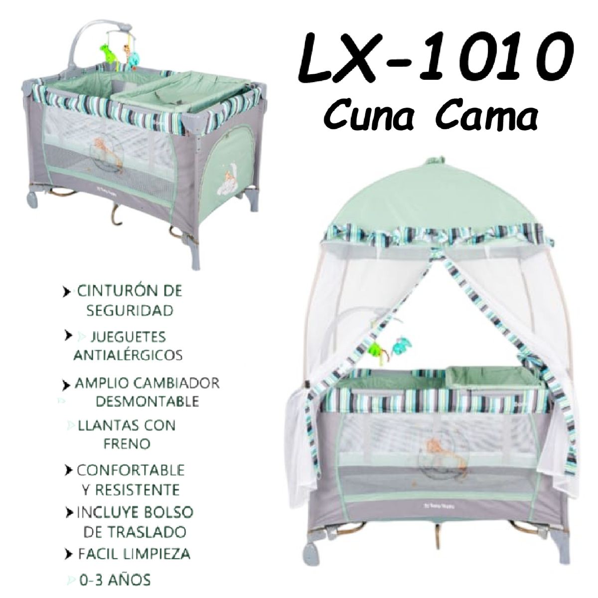 GENERICO - Nueva Cuna Casa Para Bebe Lx-1010-Verde