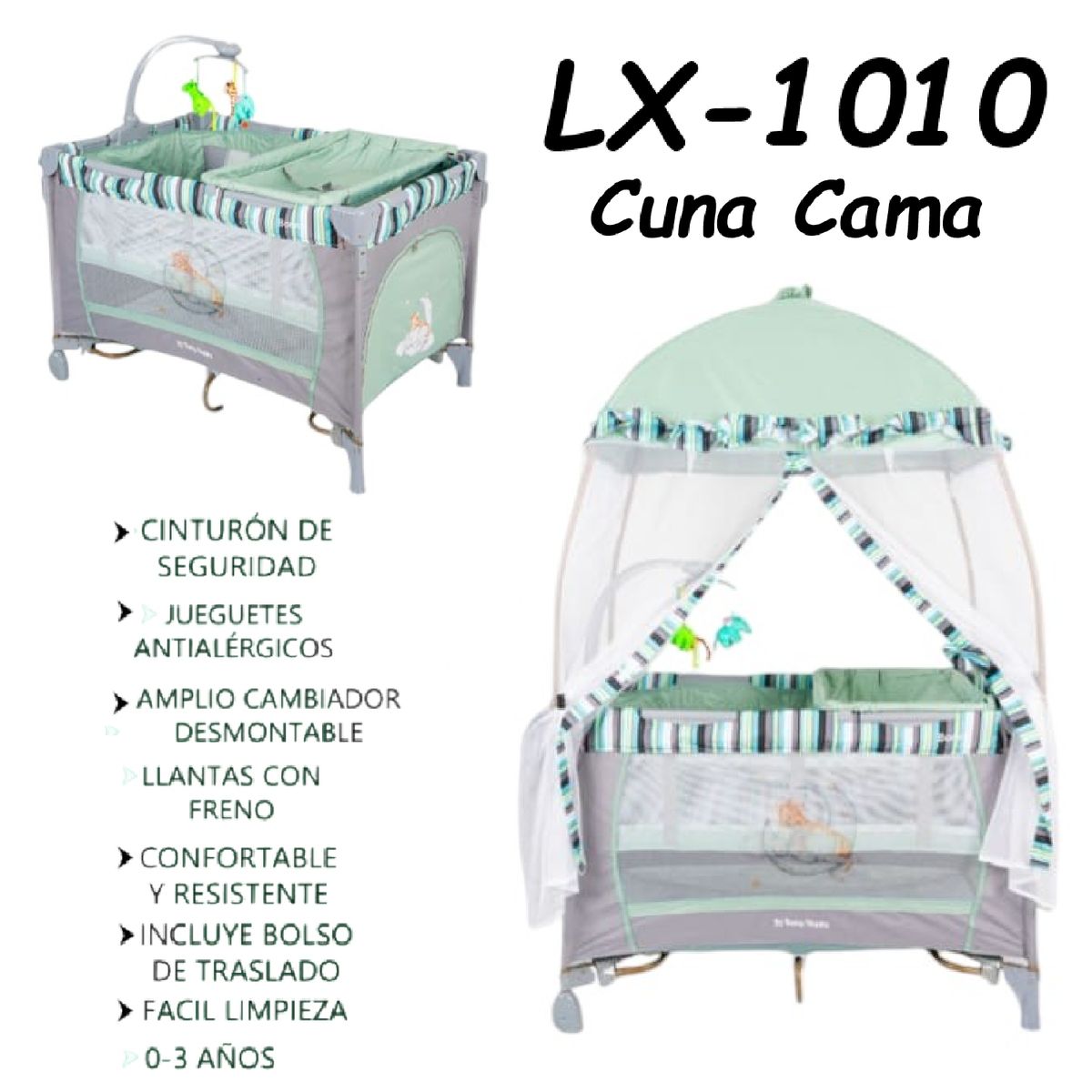 GENERICO - Nueva Cuna Casa Para Bebe Lx-1010-Verde