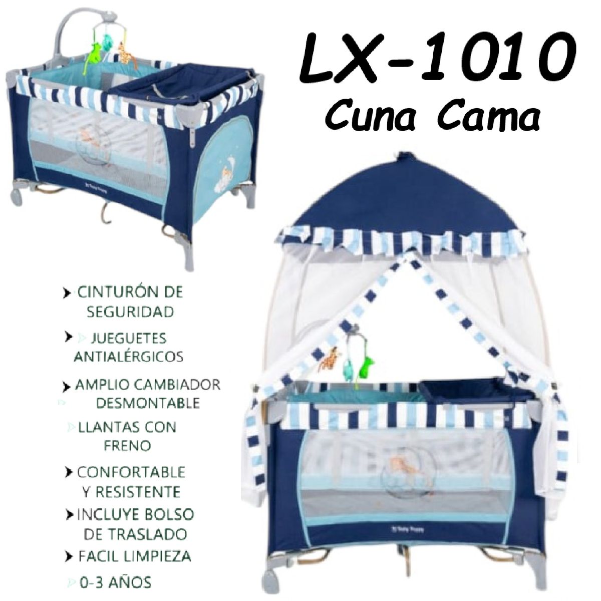 GENERICO - Nueva Cuna Casa Para Bebe Lx-1010-Azul