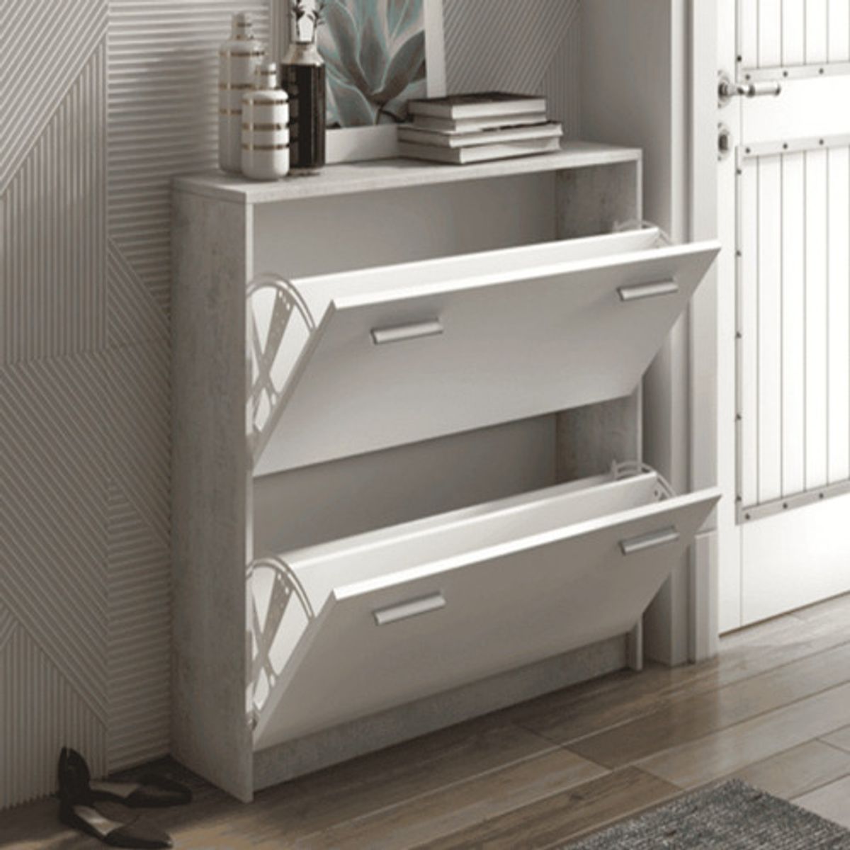 TU MESITA - Zapatera Moderna 2 cajones Yola color Blanco TU MESITA