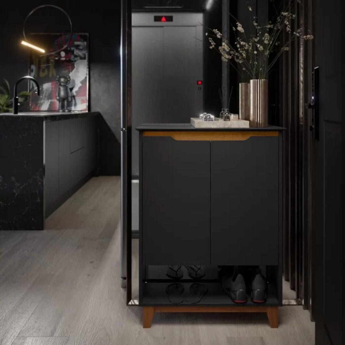 TU MESITA - Zapatera Recibidor Ilka color Negro 2 puertas TU MESITA