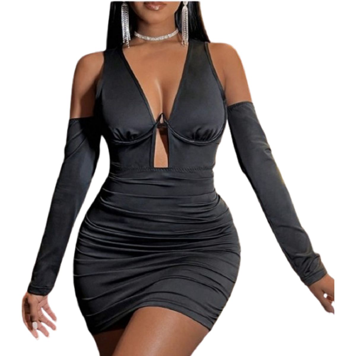 GENERICO - Vestido negro escotado con hombros descubiertos