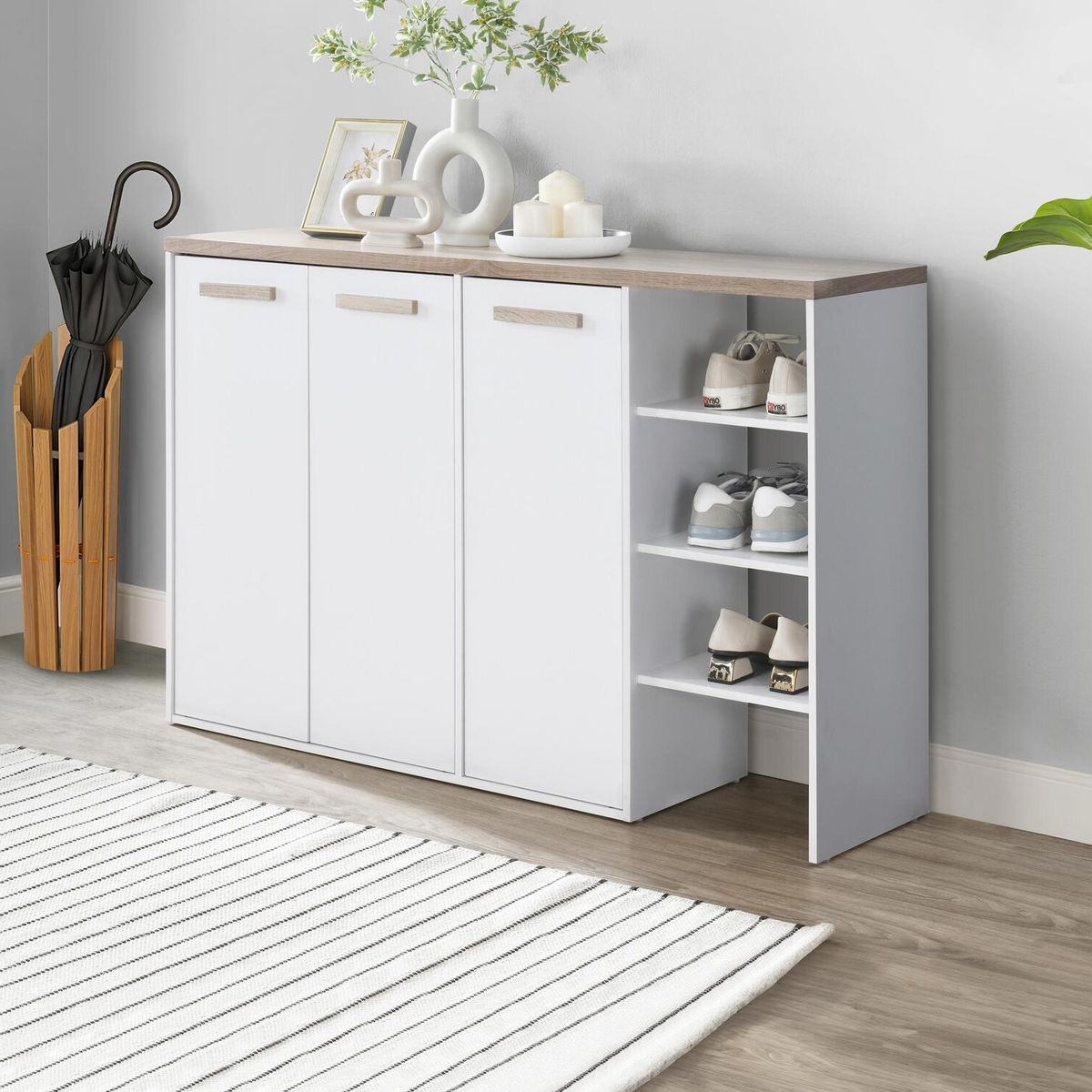 TU MESITA - Zapatera Multiusos Ciro color BlancoCeniza con Estantes TU MESITA