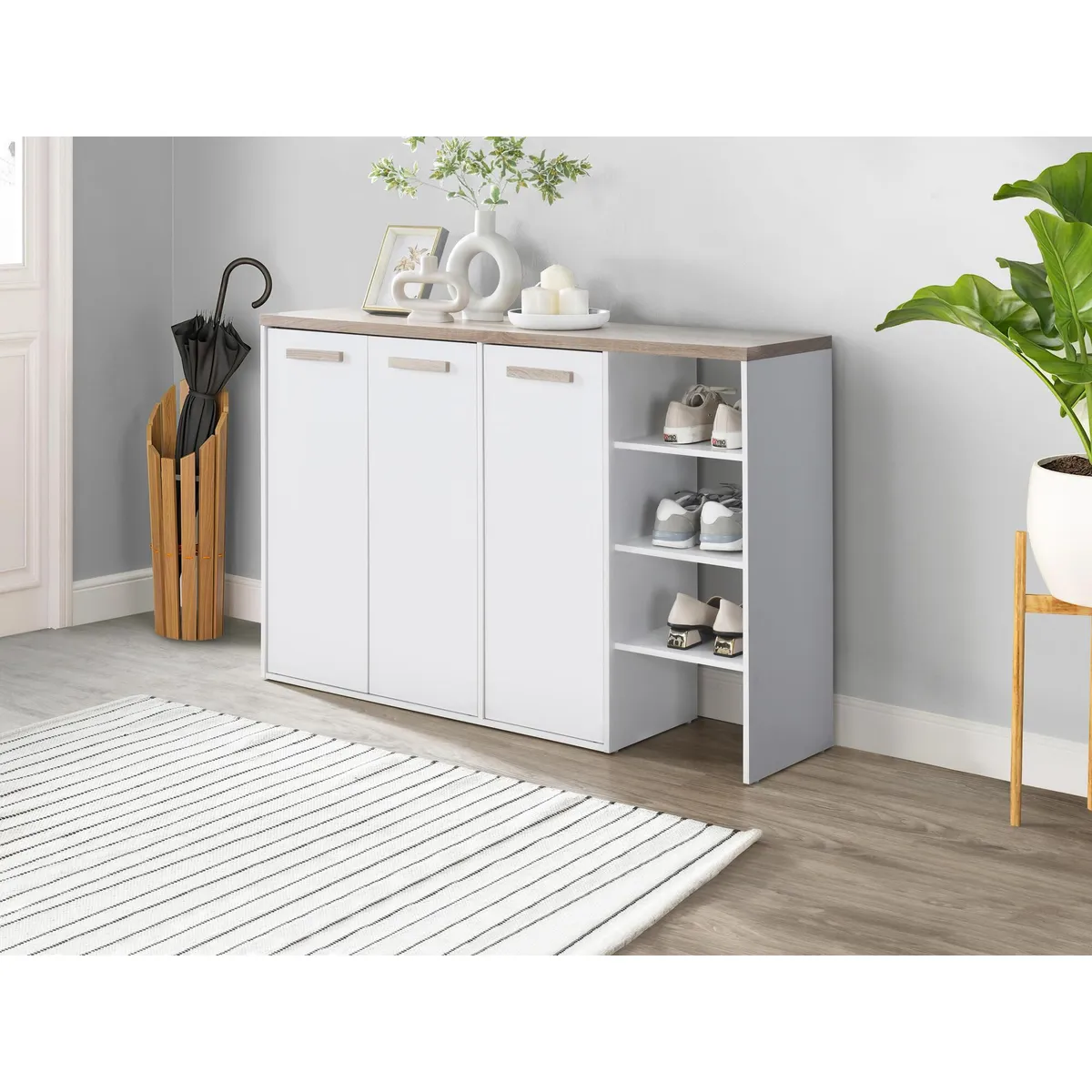 TU MESITA - Zapatera Multiusos Ciro color BlancoCeniza con Estantes TU MESITA