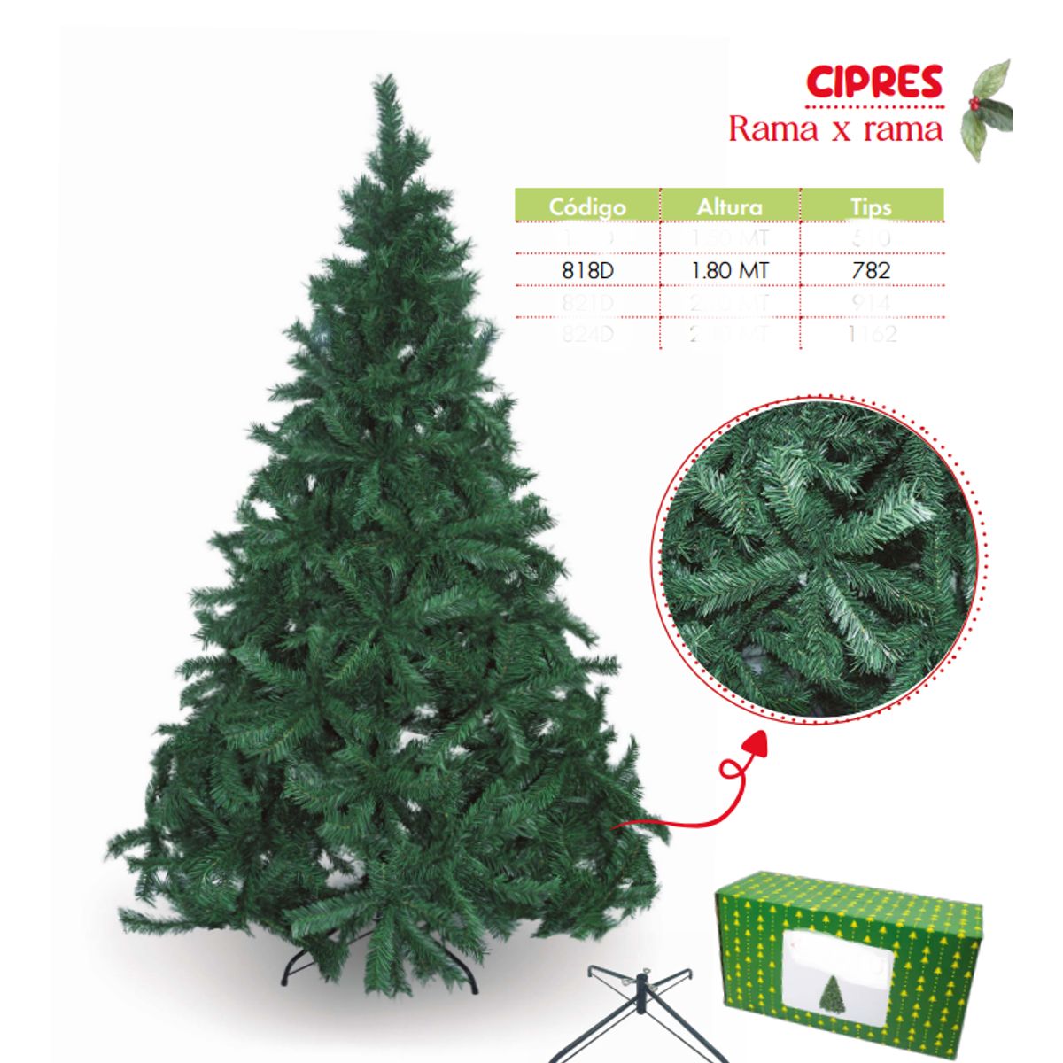 GENERICO - Árbol de navidad de 1 80mt Rama x rama ciprés