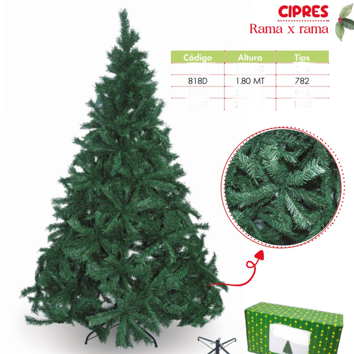 GENERICO - Árbol de navidad de 1 80mt Rama x rama ciprés