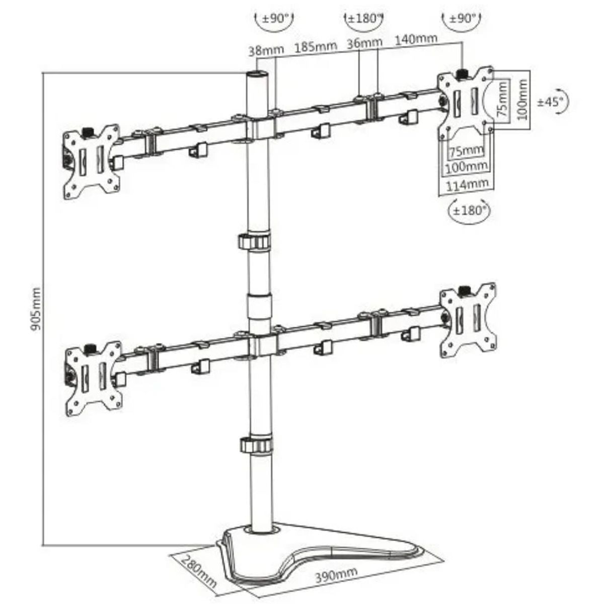 GENERICO - RACK PARA 4 MONITORES EN ESCRITORIO O MESA / NEGRO