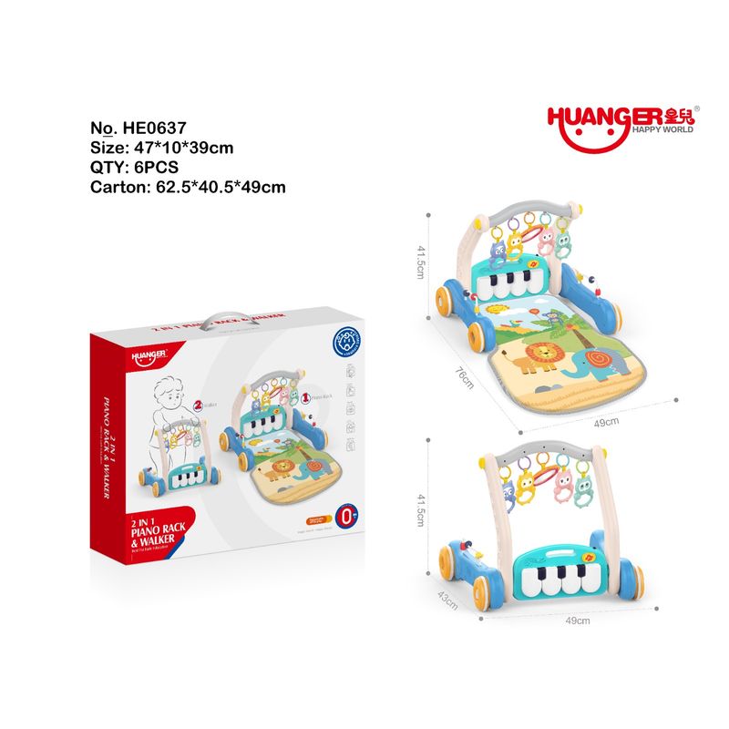 HUANGER - Gimnasio Caminador 2 en 1 Azul Sonido y Luces