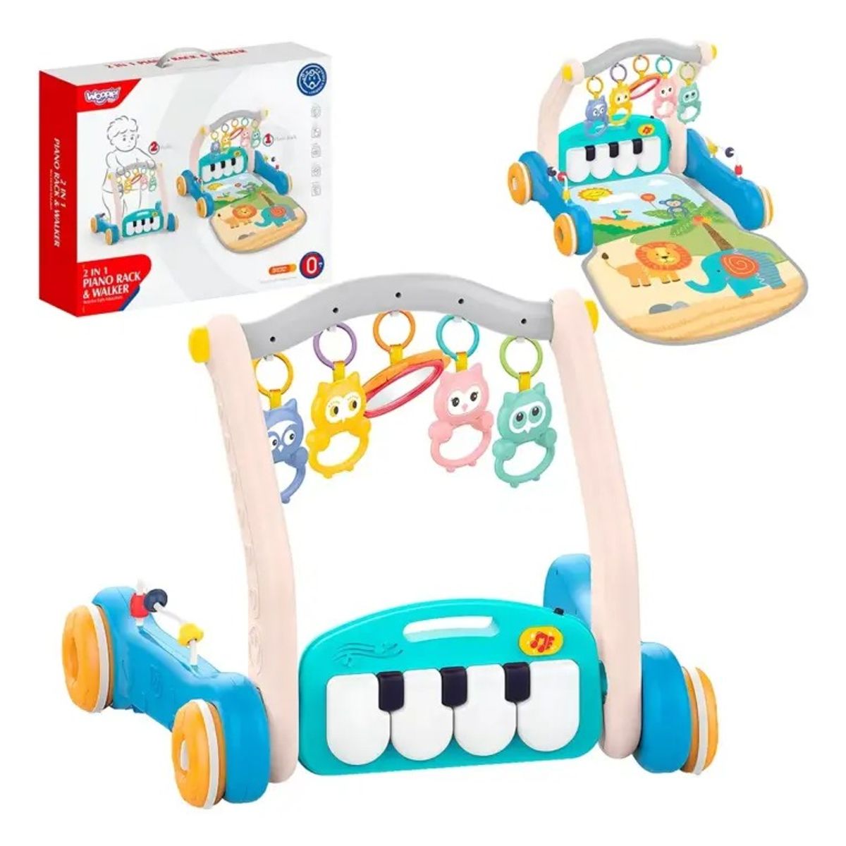 HUANGER - Gimnasio Caminador 2 en 1 Azul Sonido y Luces