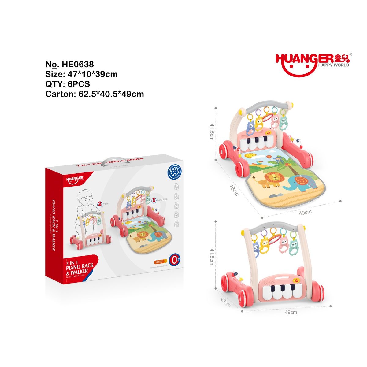 HUANGER - Gimnasio Caminador Pataditas Piano con Luces y Sonidos