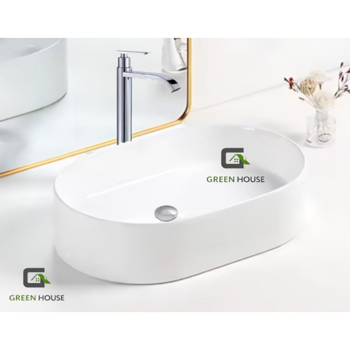 GREEN HOUSE - COMBO G2 LAVATORIO  ALANA  BLANCO + GRIFERIA CASCADA  AGUA FRIA