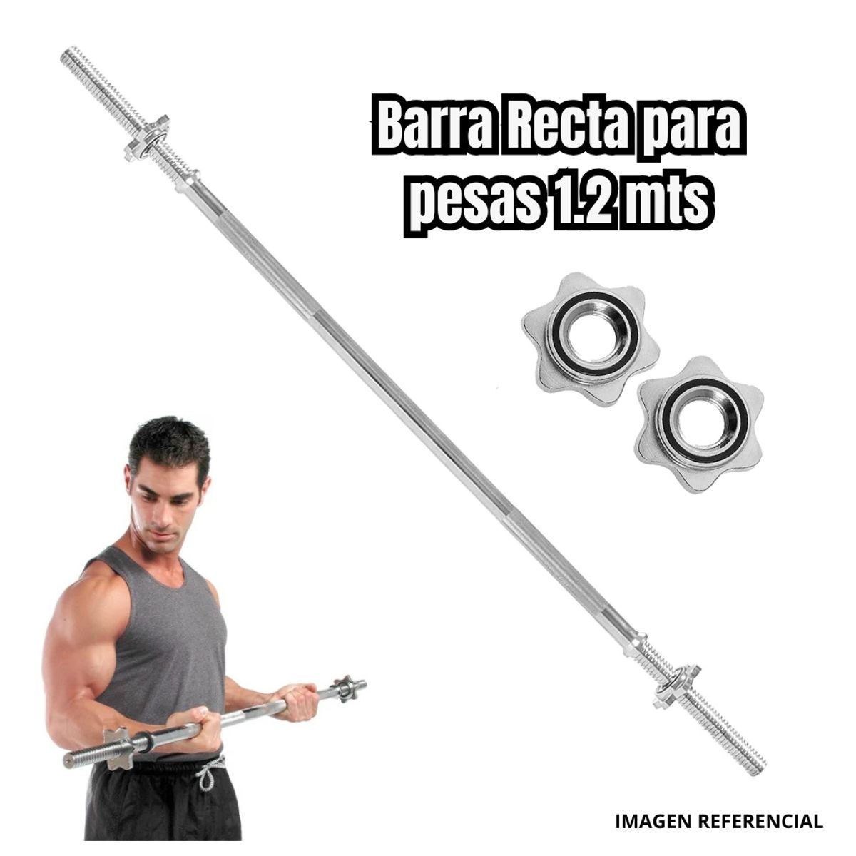 GENERICO - Barra Recta Cromada Para Pesas de 1.20 mts