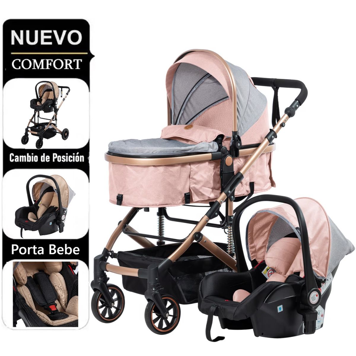 EBABY - COCHE CUNA  MOISES  4 en 1 COMFORT -Rosado