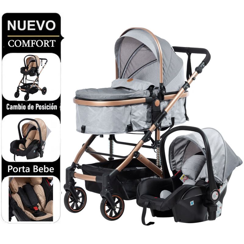 EBABY - COCHE CUNA  MOISES  4 en 1 COMFORT -GRIS