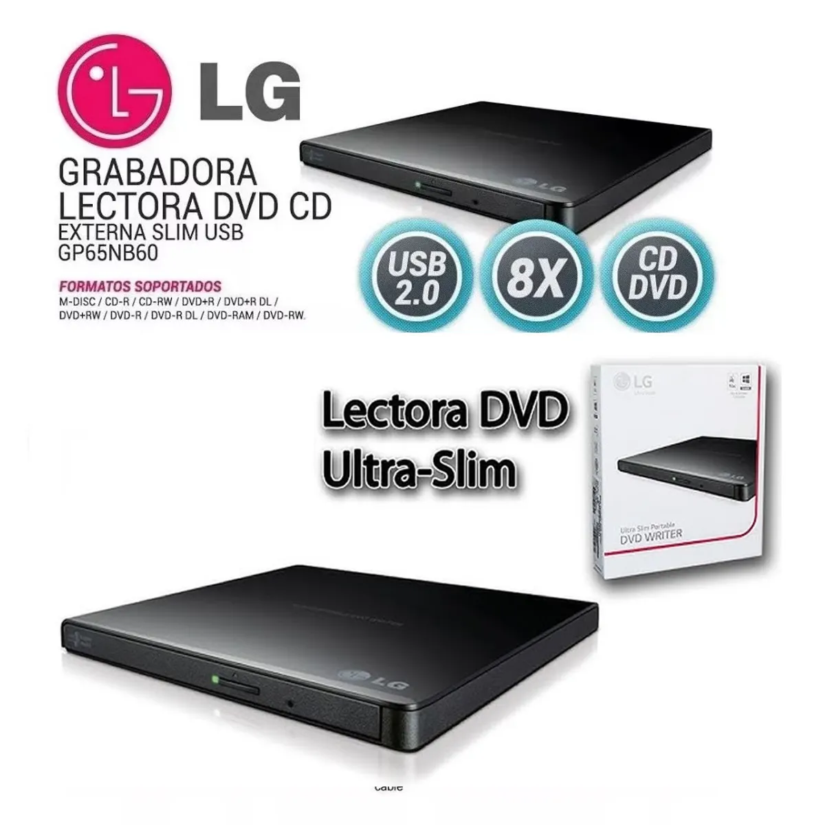 LG - Lector Grabadora de DVD LG Portátil Ultra Slim