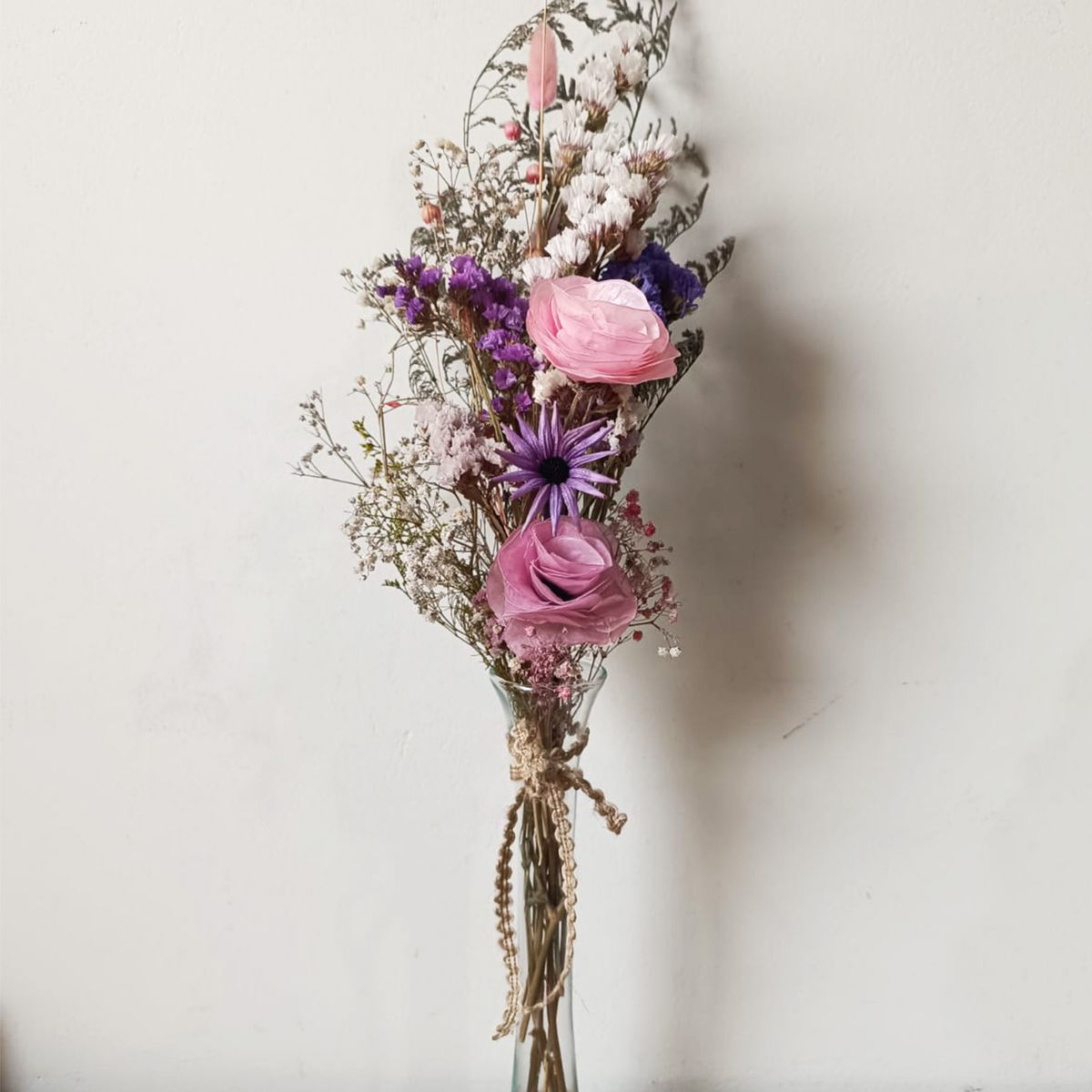 GENERICO - Arreglo flores secas Brisa Rosada florero de vidrio