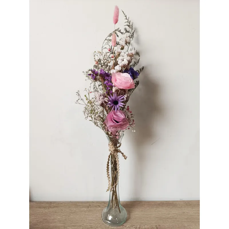 GENERICO - Arreglo flores secas Brisa Rosada florero de vidrio