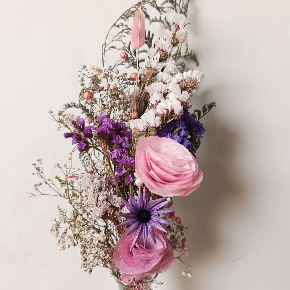 GENERICO - Arreglo flores secas Brisa Rosada florero de vidrio