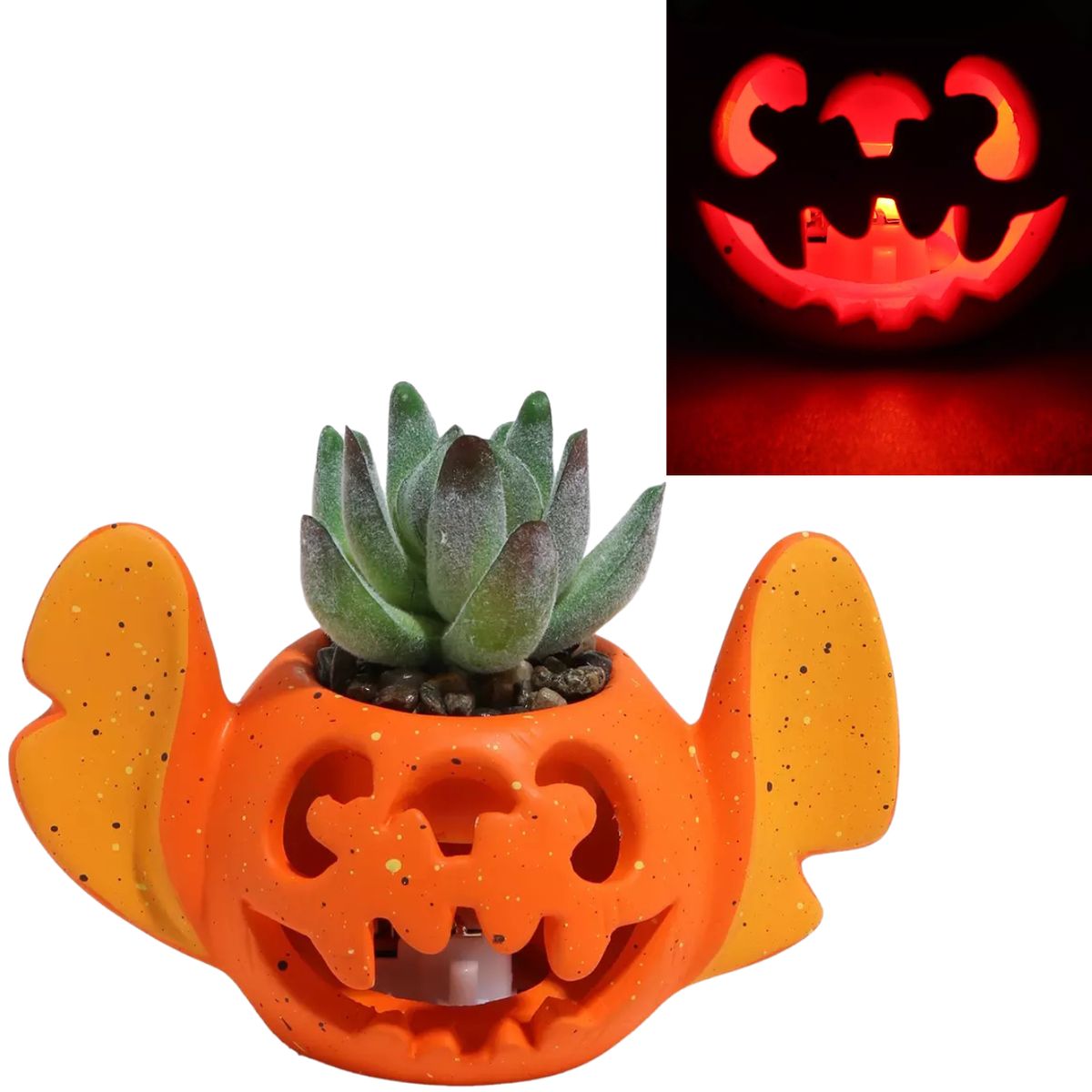 LILO & STITCH - Stitch calabaza con luz y suculenta artificial adorno maceta