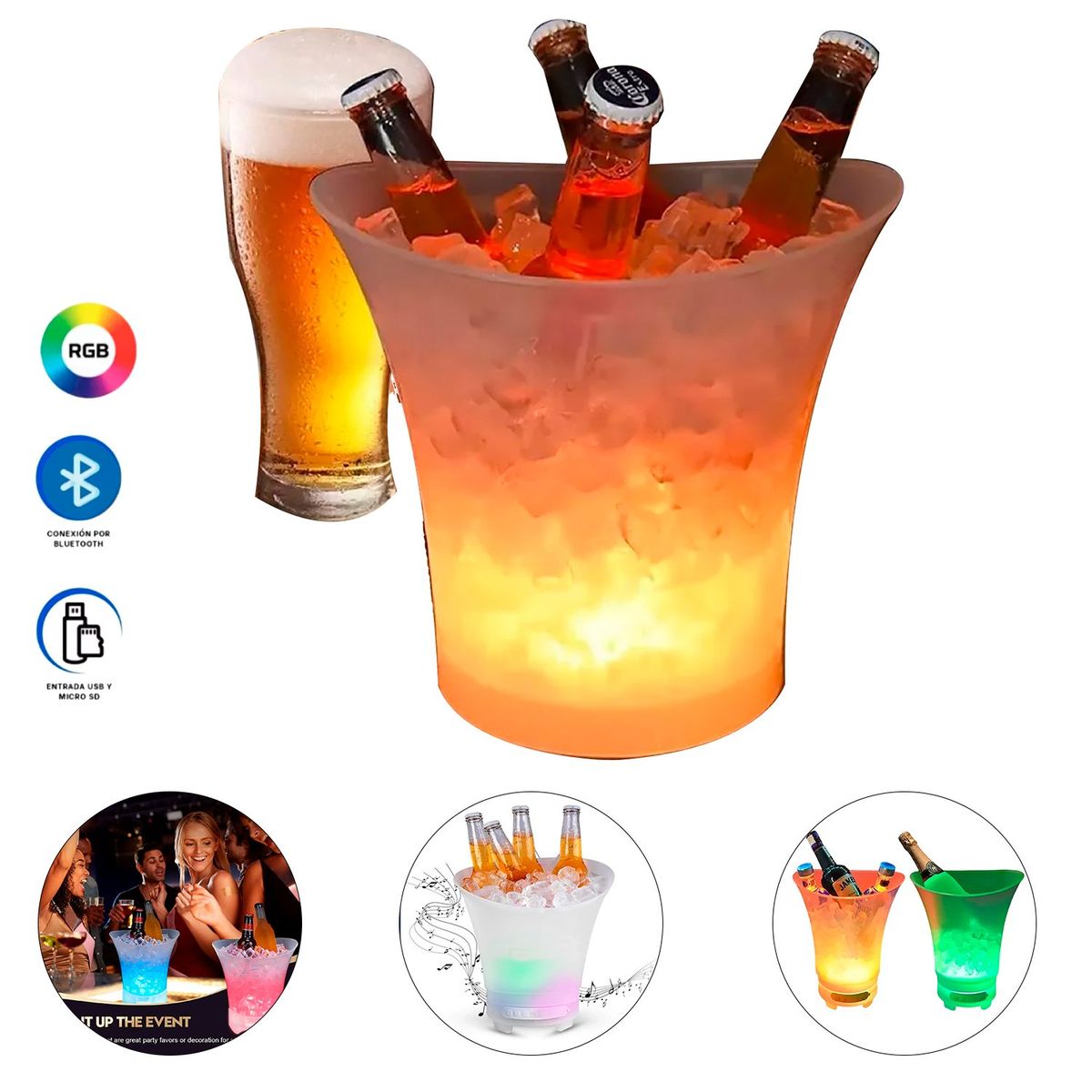 GENERICO - Cubeta Hielera de 5L con Parlante Bluetooth  y Luces Led RGB