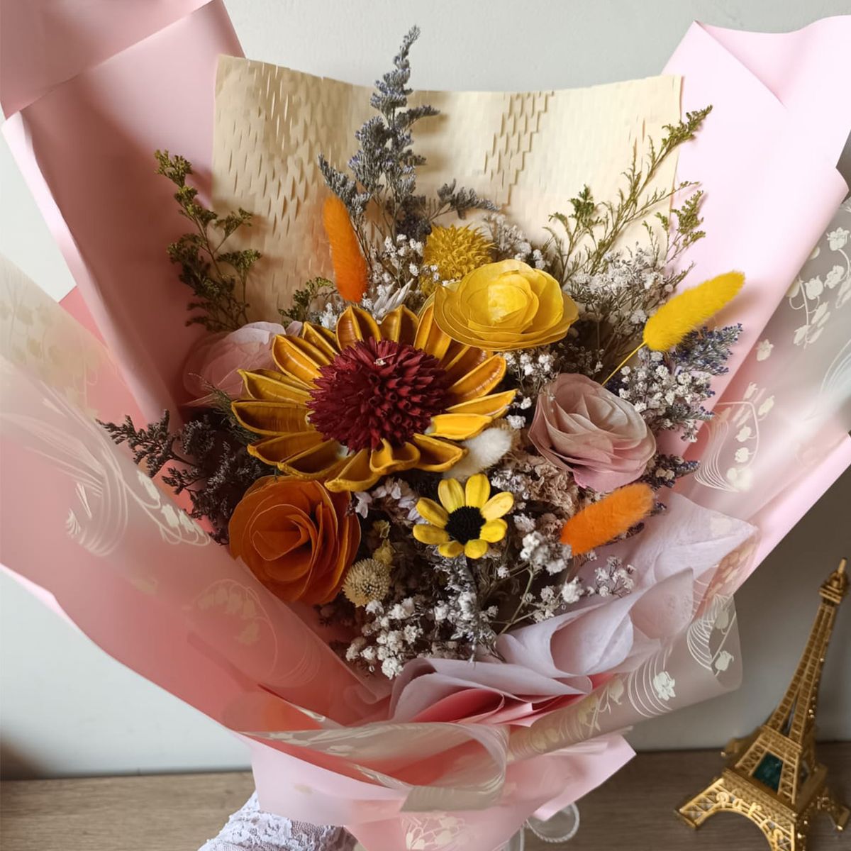 GENERICO - Ramo Bouquet Flores Amarillas ¨Girasol y Perlas¨