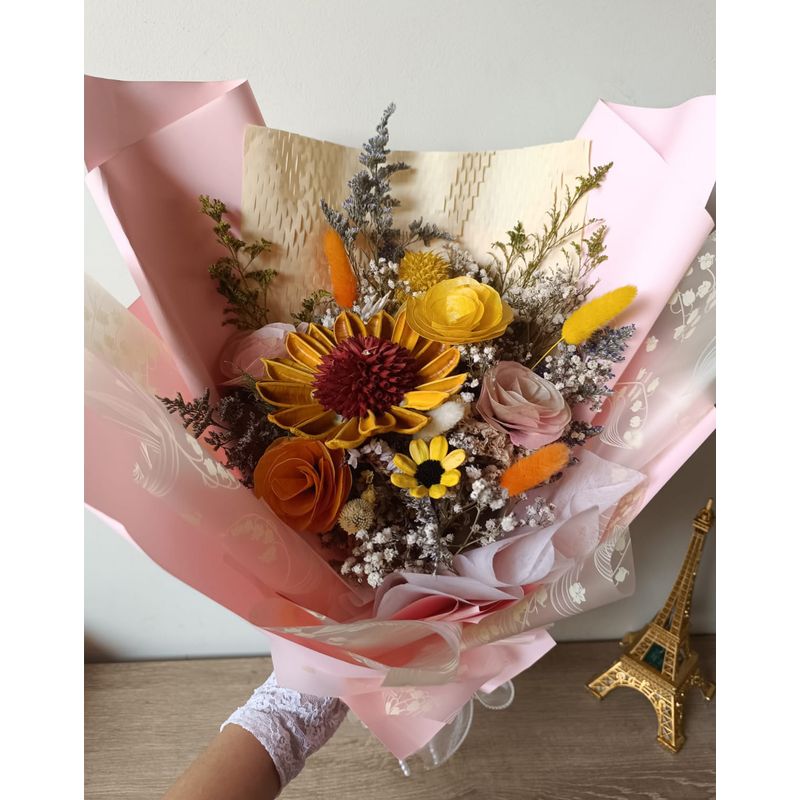 GENERICO - Ramo Bouquet Flores Secas ¨Girasol y Perlas¨