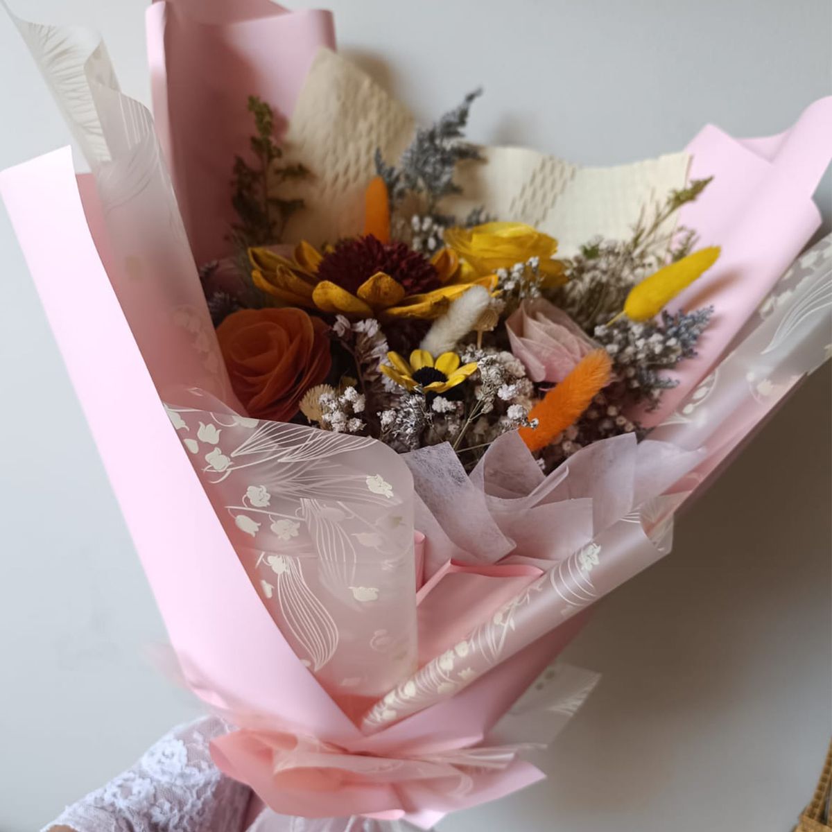 GENERICO - Ramo Bouquet Flores Amarillas ¨Girasol y Perlas¨