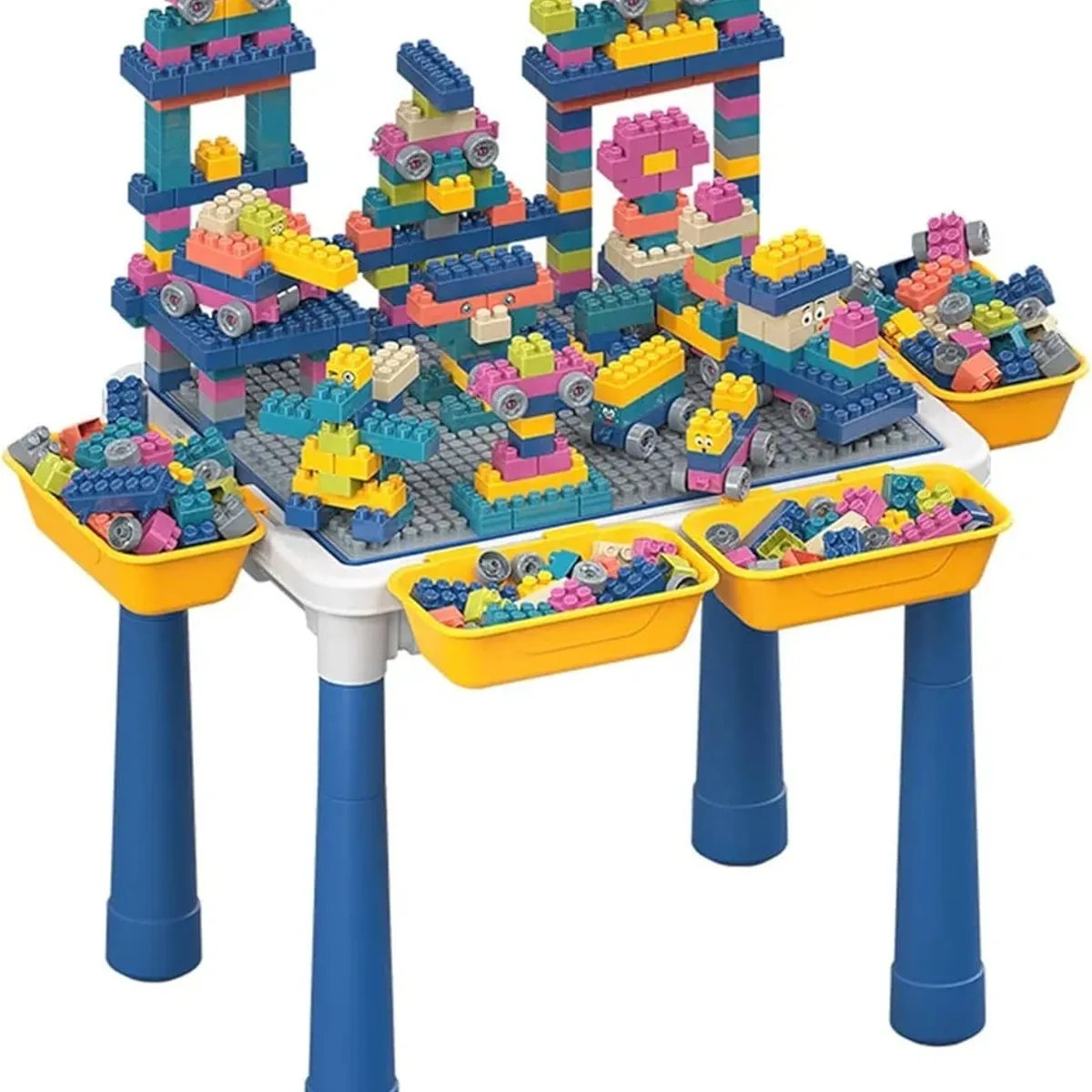 GENERICO - MESA LEGO DIDACTICA 3 EN 1 CON 300 BLOQUES + SILLA