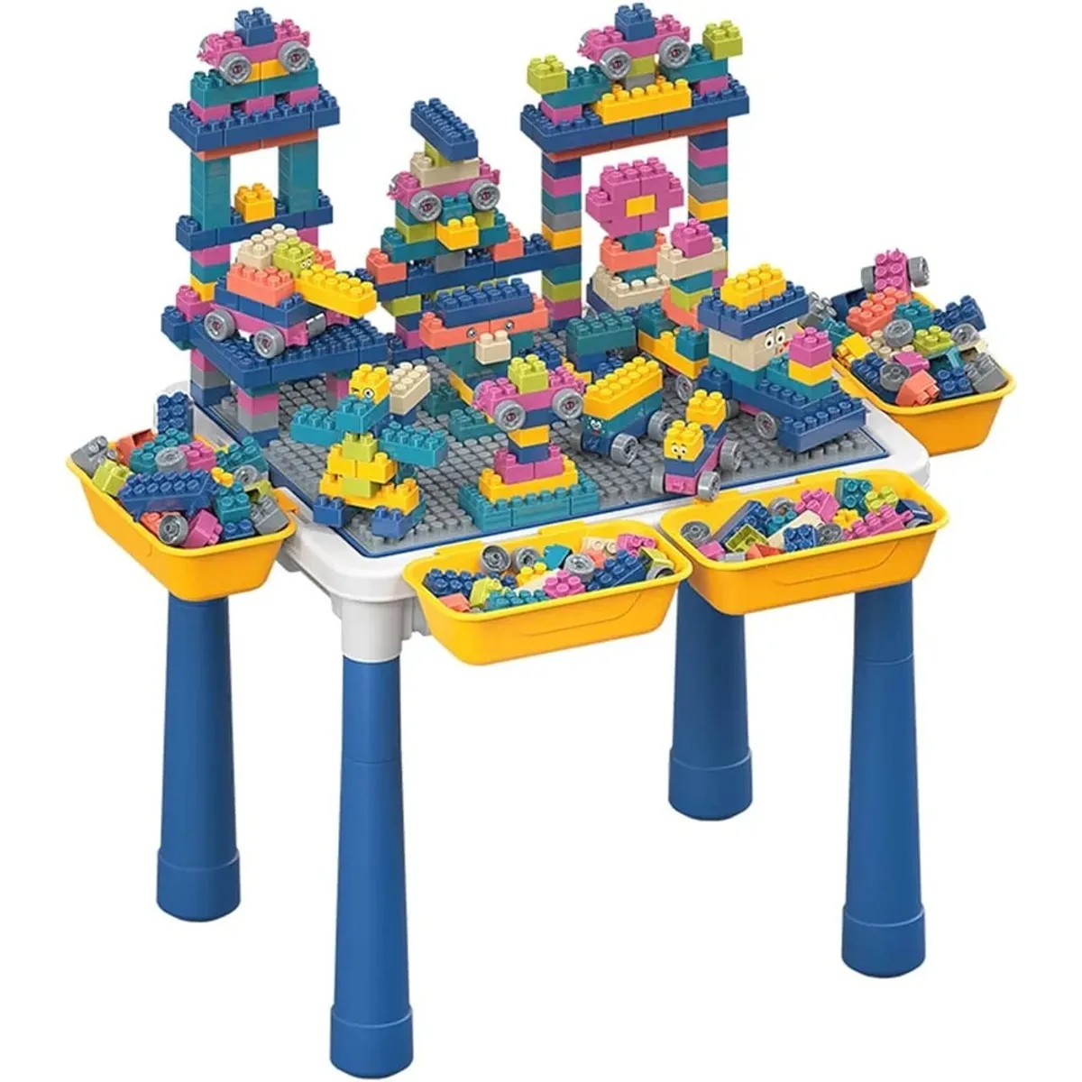 GENERICO - MESA LEGO DIDACTICA 3 EN 1 CON 300 BLOQUES + SILLA