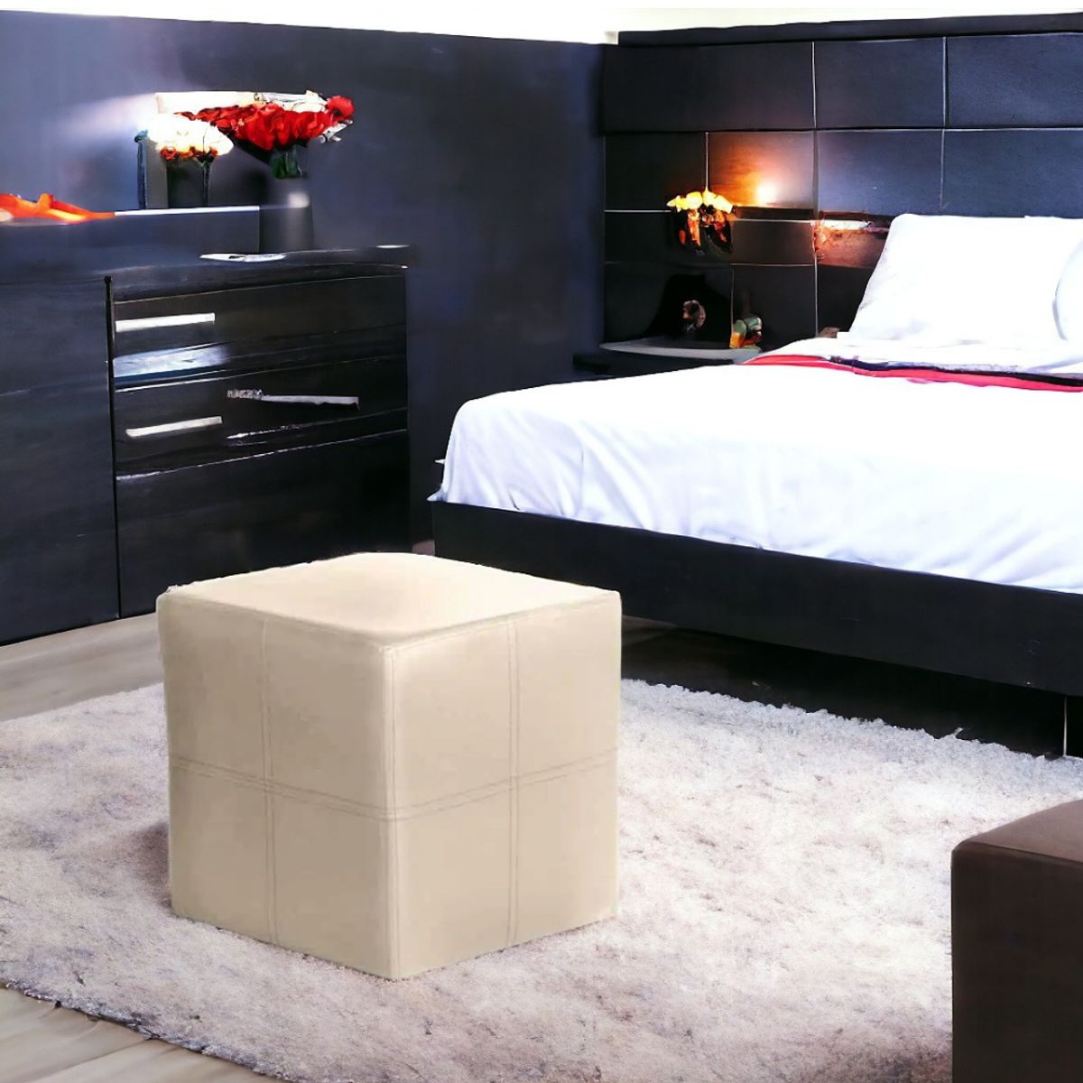 HOGAR & SPACIOS - HYS PUFF ADRIANA ULTRACUERO BEIGE