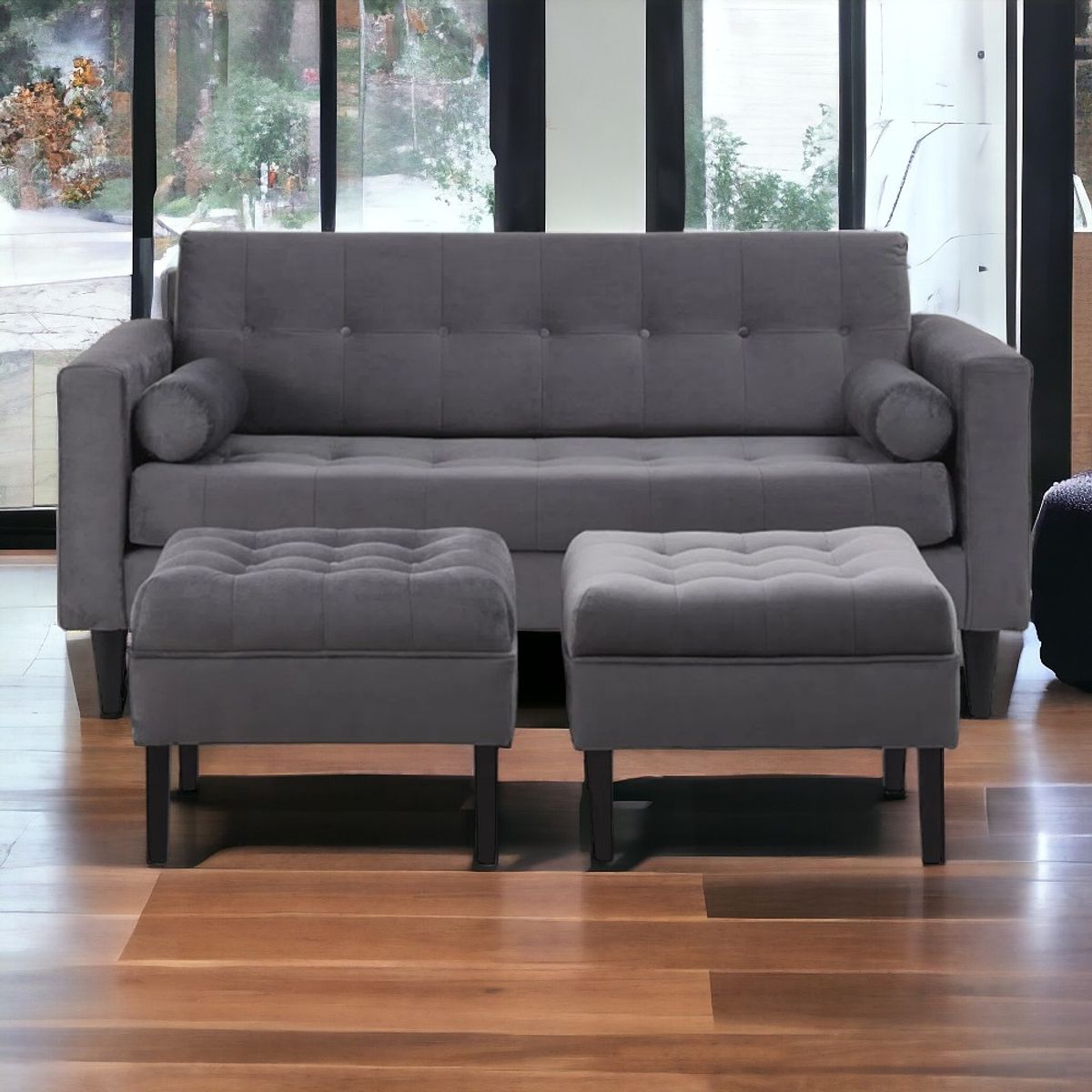 HOGAR & SPACIOS - HYS SALA 2 2 PUFF MAZE GRIS OSCURO