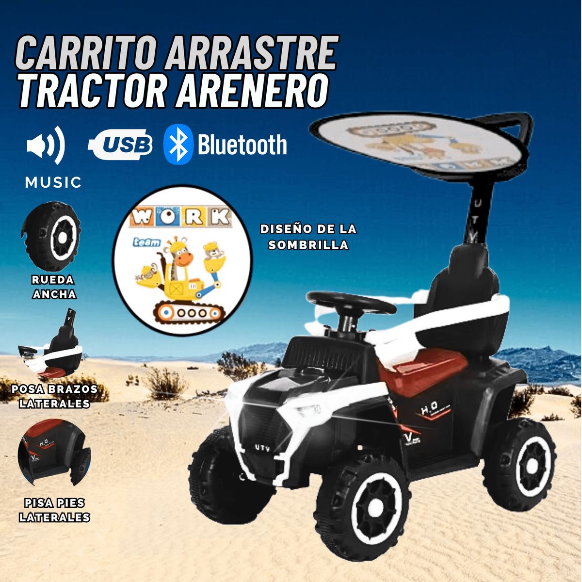 GENERICO - Carro Juguete Arrastre Tractor con Bluetooth para niño