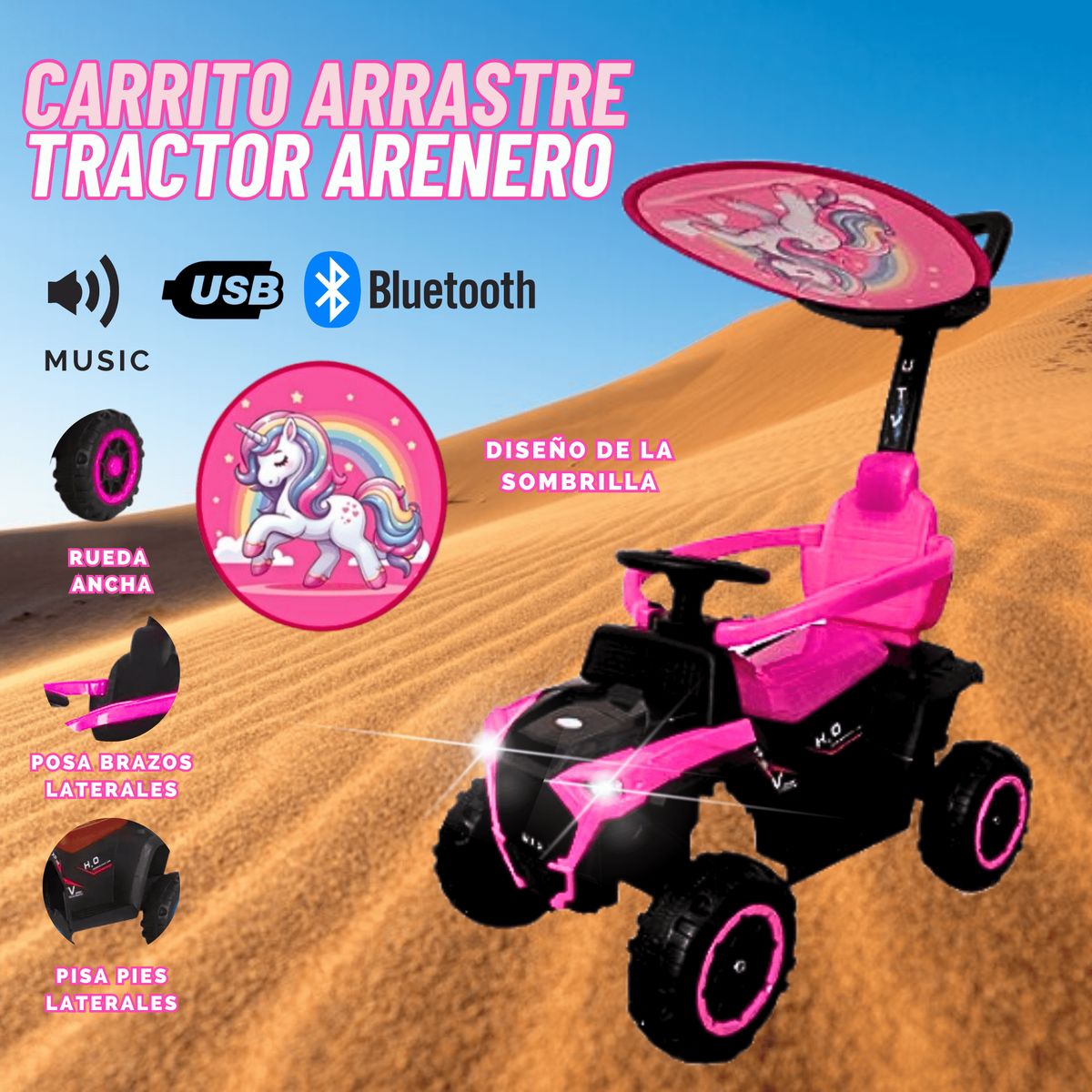GENERICO - Carro Juguete Arrastre Tractor con Bluetooth para niña