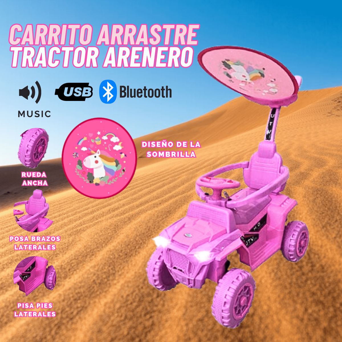 GENERICO - Carro Juguete Arrastre Tractor con Bluetooth para niña