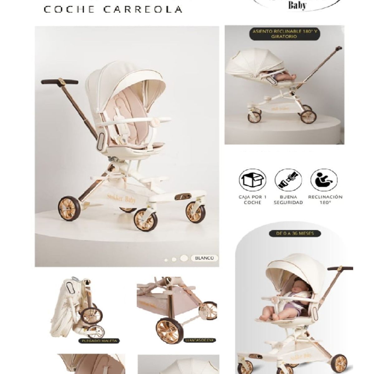 STOKKER BABY - Coche Carriola V16 Plus  Plegado Maleta-Blanco