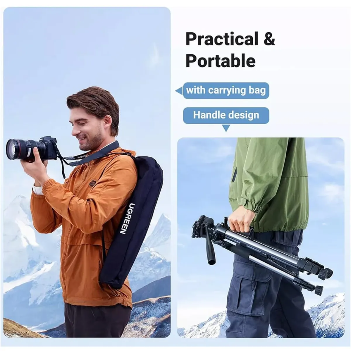 UGREEN - Trípode Profesional 1.75 Metros UGREEN Cámara celular 360° FUNDA