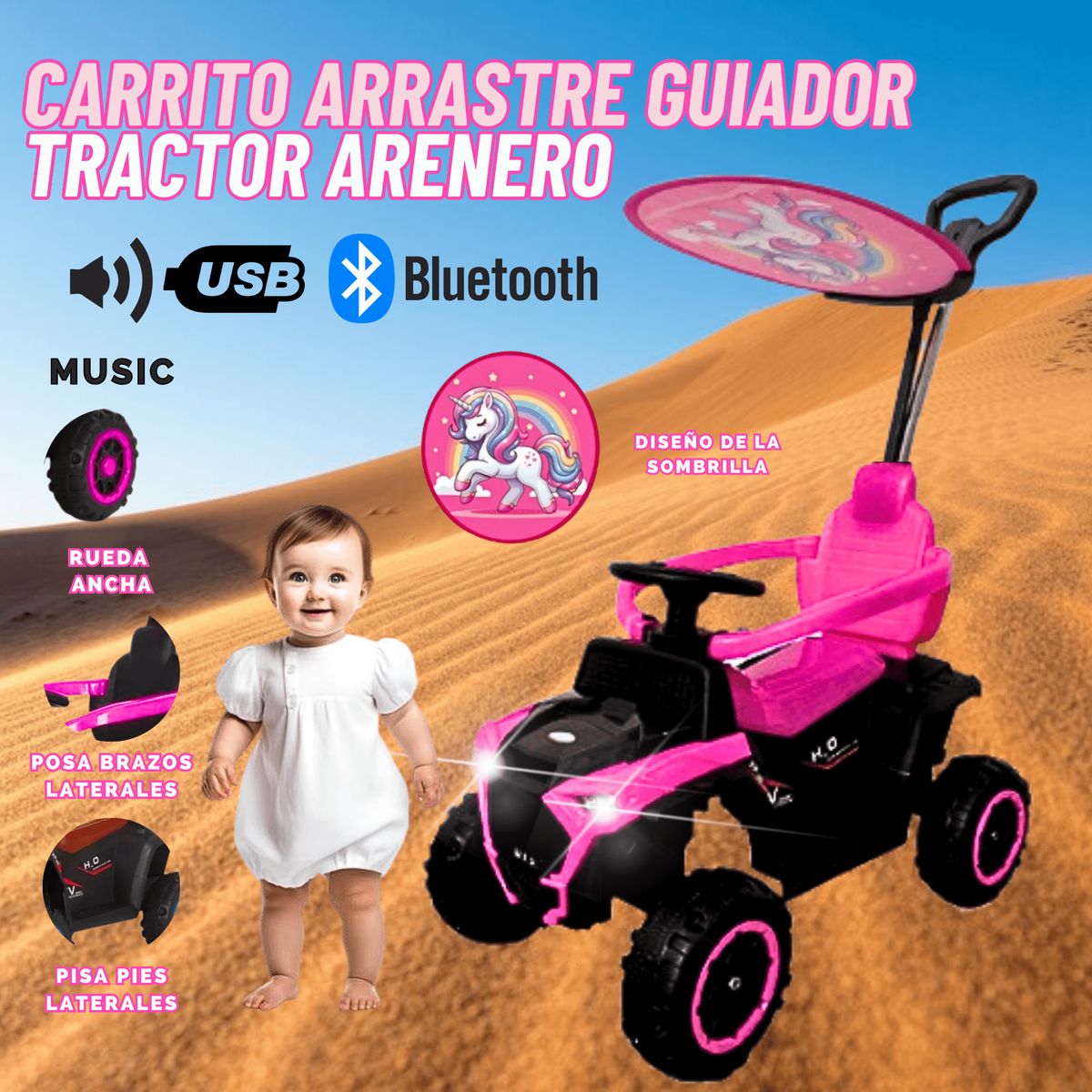 GENERICO - Carro Juguete Guiador Tractor con Bluetooth para niña
