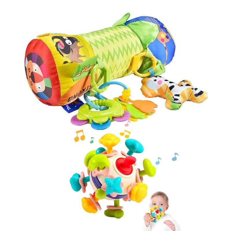 GENERICO - Rodillo De Estimulacion + Sonajero Mordedor Para Bebé