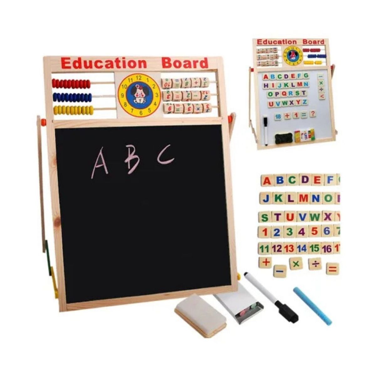 GENERICO - Juguete Montessori Pizarra Didáctica 2 en 1 de Madera con Ábaco Colorido Grande