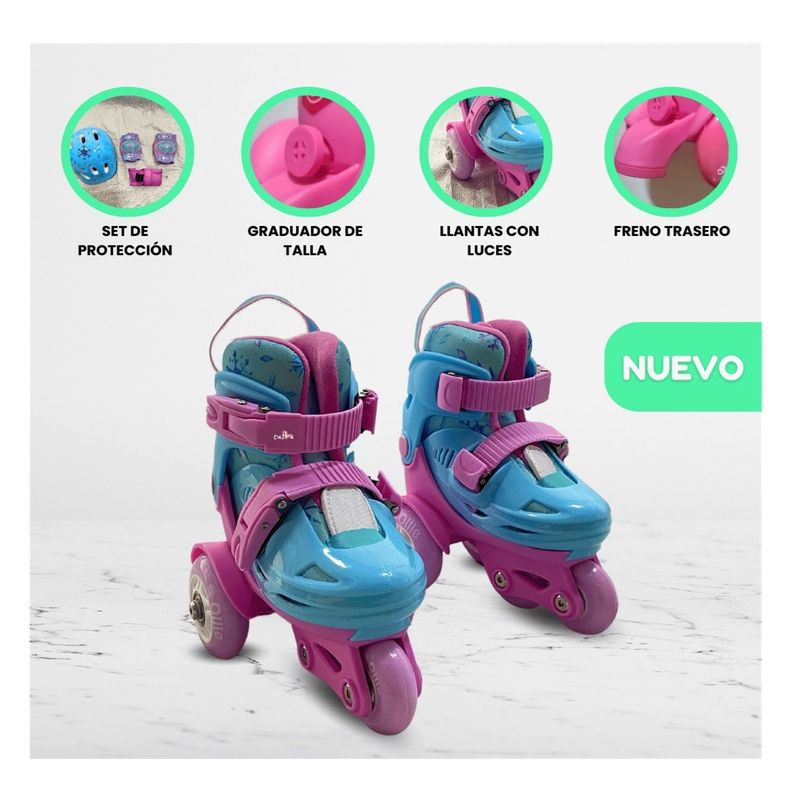 OLLIE - PATINES LINIALES PARA NIÑA RODILLERA Y CASCO TALLA 27 AL 30