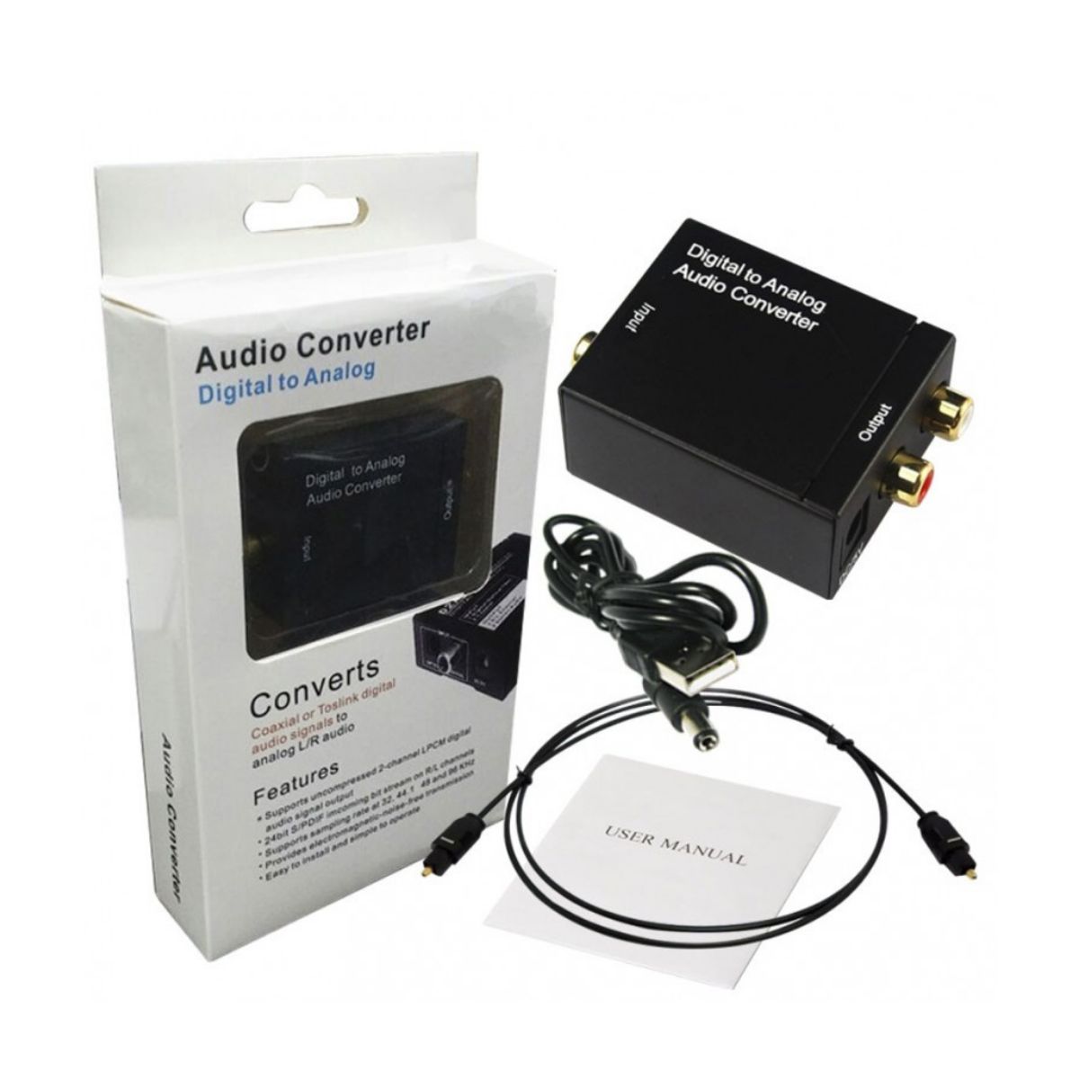 GENERICO - Adaptador Convertidor Audio Óptico A Rca + Cable Optico 15m