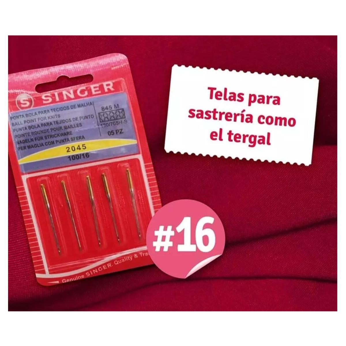 SINGER - Aguja Punta Bola Singer 2045 Para Maquina De Coser - Nro. 16