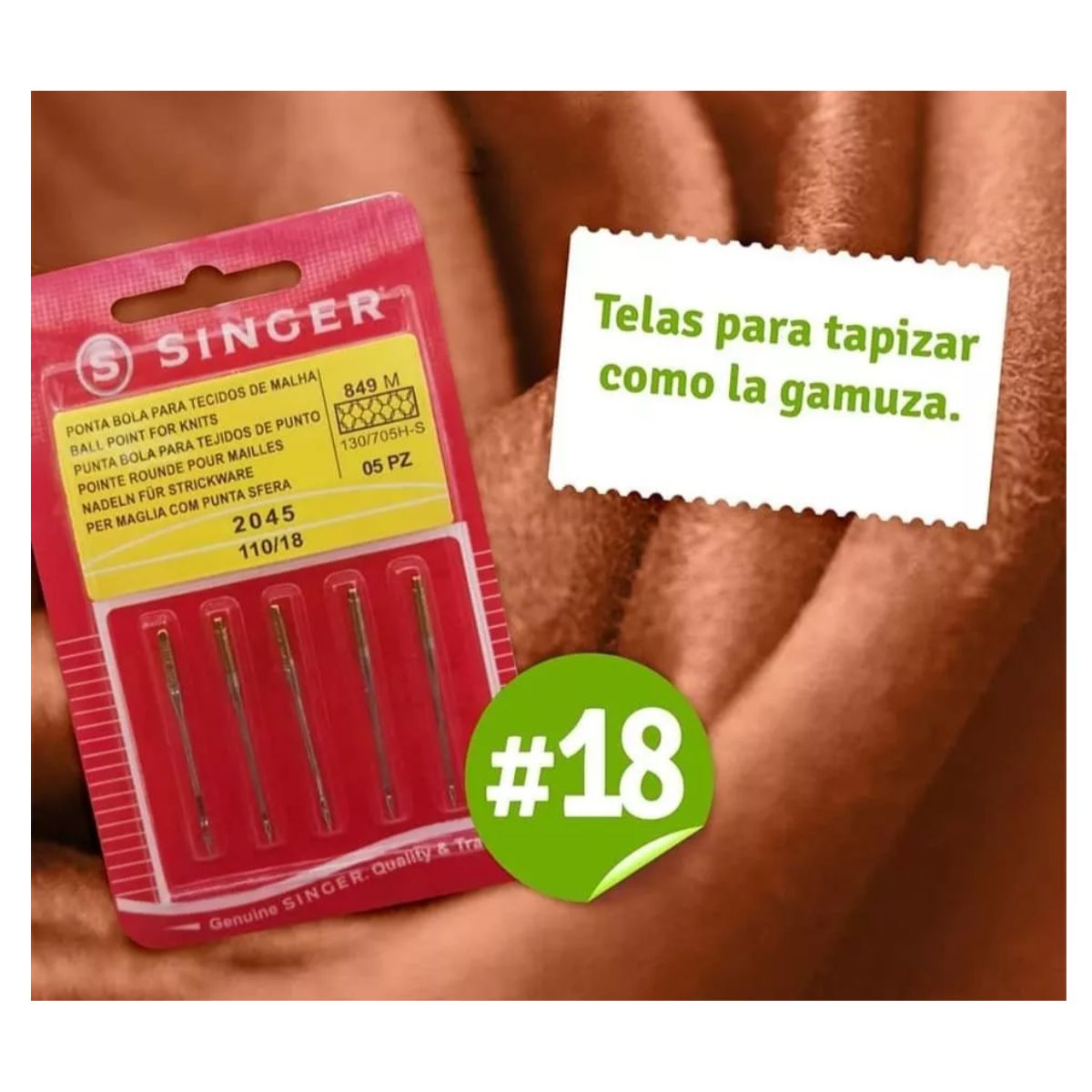 SINGER - Aguja Punta Bola Singer 2045 Para Maquina De Coser - Nro. 18