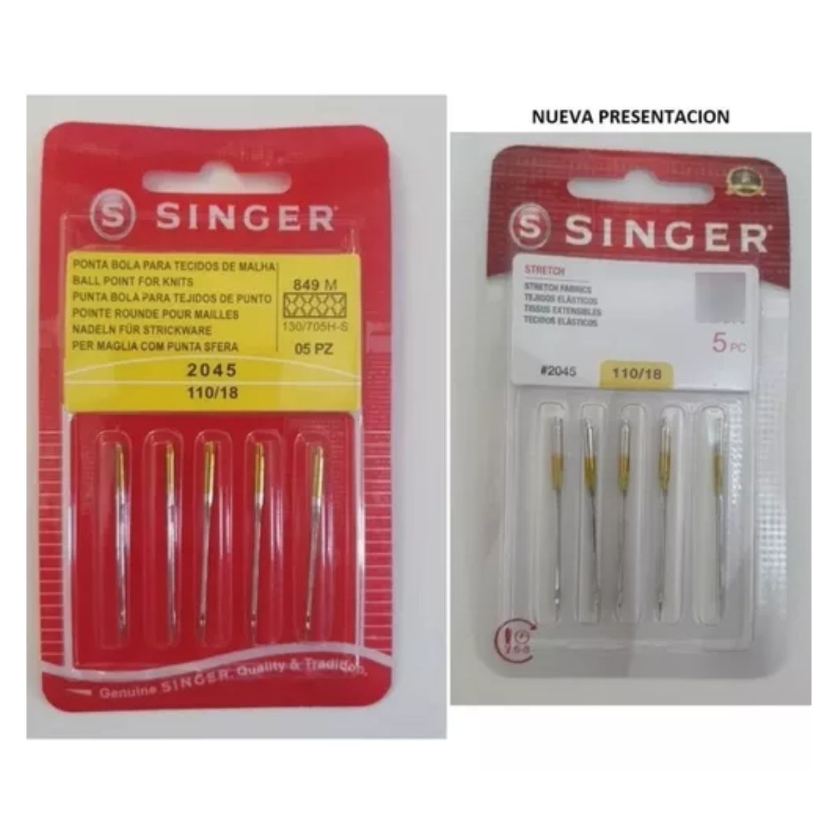 SINGER - Aguja Punta Bola Singer 2045 Para Maquina De Coser - Nro. 18