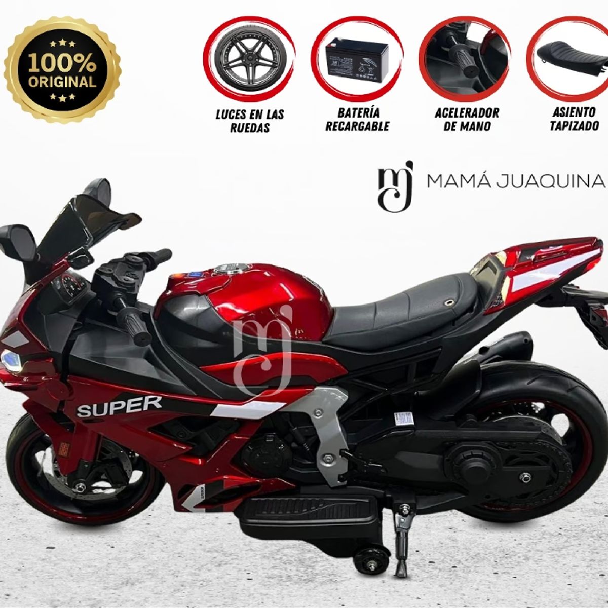 GENERICO - Moto Linial  a Batería para Niños con Luces -Rojo