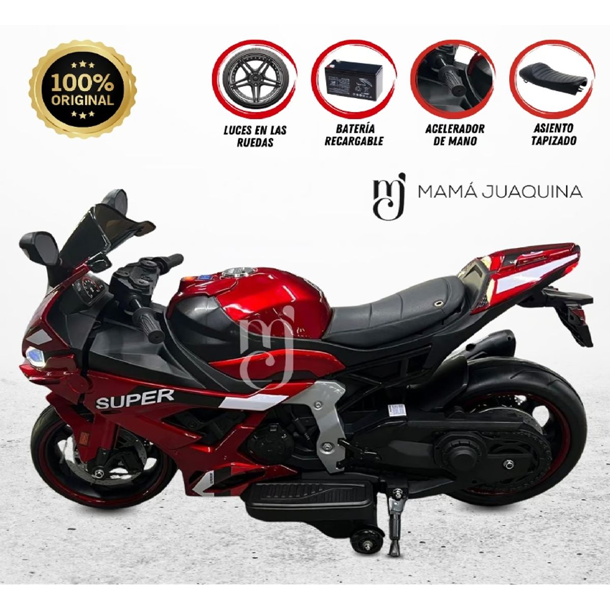 GENERICO - Moto Linial  a Batería para Niños con Luces -Rojo