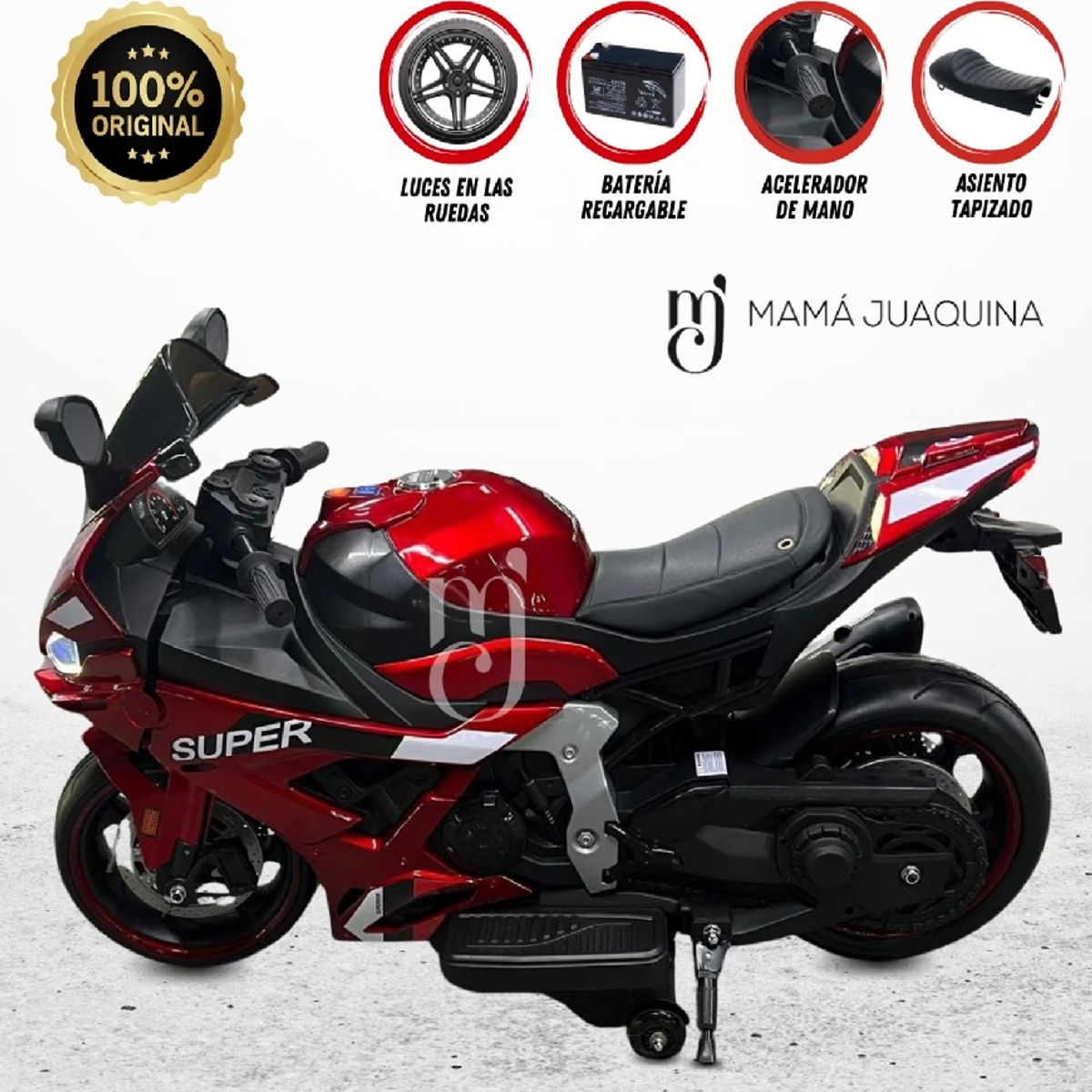 GENERICO - Moto Linial  a Batería para Niños con Luces -Rojo