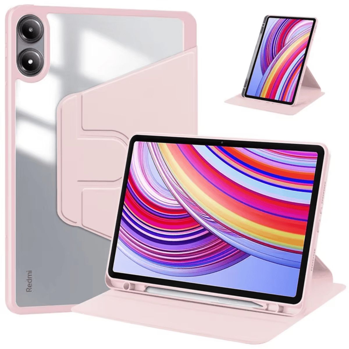 GENERICO - Funda para Samsung Tab A9 Magnética 360° + portalápiz Rosa Antishock