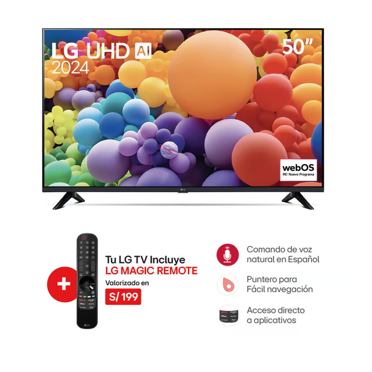 LG - Televisor LG 50 Pulg. LED Smart TV 4K UHD con ThinQ AI 50UT7300PSA l Control Magic