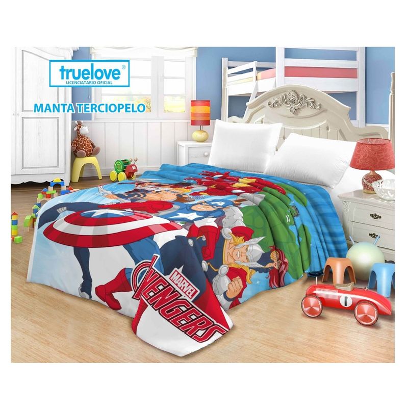 TRUELOVE - Manta Infantil Piel Durazno Avengers 1.5 plazas